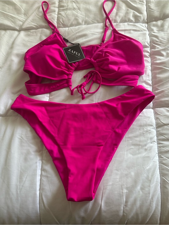 Zaful Other - Zaful Hot Pink Tie-Front Bikini Top and bottom size 10